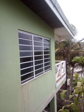 Modern green building with large white window and balcony in a tropical setting