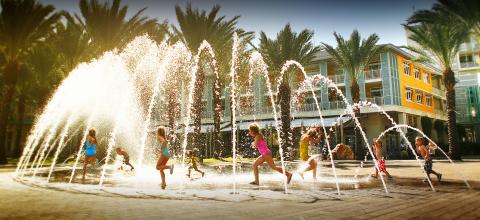 This image shows a vibrant outdoor scene at a tropical resort location