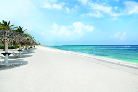 This image shows a picturesque tropical beach setting