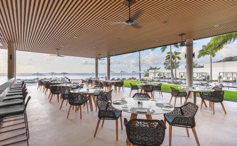 Modern Beachside Restaurant With Ocean View Modern beachside restaurant with ocean view and stylish seating