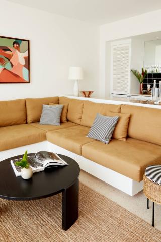 This image depicts a neatly organized living room