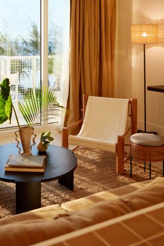 This image shows a cozy and stylishly decorated living room