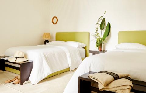 This image shows a tranquil and neatly arranged bedroom setting