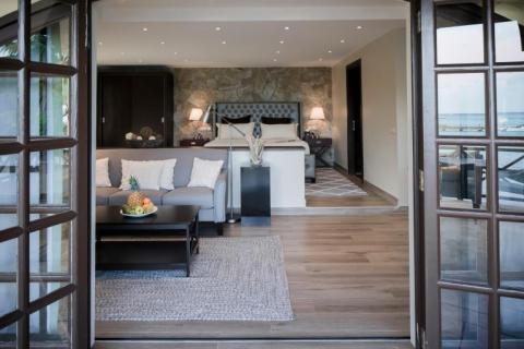 Luxurious living room and bedroom interior with modern decor and natural light