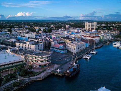 Barbados Aerial View Featuring Architecture and Boating Aerial view of Bridgetown Barbados with boats and architecture