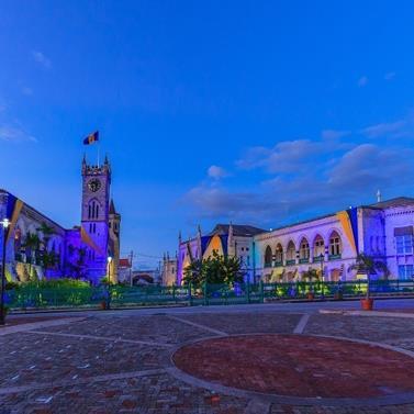Barbados Architecture and History at Night Barbados historic buildings illuminated at night
