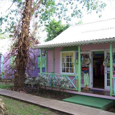 Barbados Local Shop Displaying Island Colorful shop in Barbados surrounded by greenery