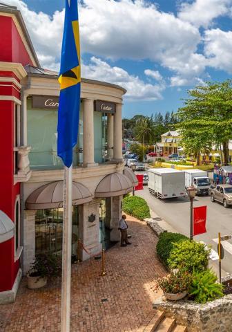 Barbados Architecture and Retail Ambiance Barbados street scene with colorful architecture and shopping area
