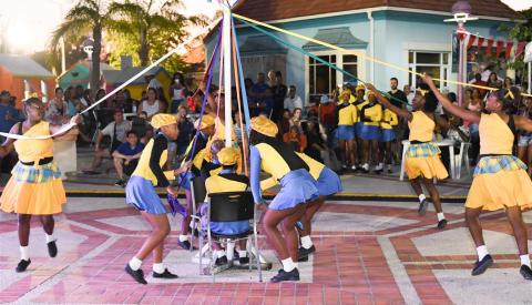 Barbados Cultural Display - Maypole Dance Performance Traditional Barbadian Maypole dance with dancers in vibrant clothing