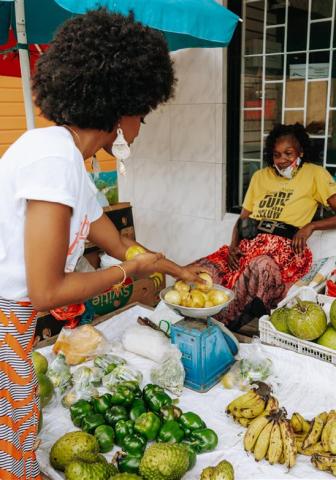 Barbados Market Culture and Fresh Local Produce Local market scene in Barbados with fresh produce and people