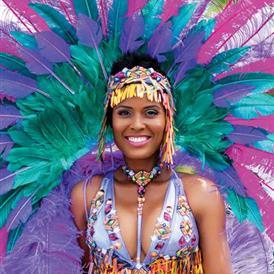 Barbados Culture and Festivity Captured in Lively Portrait Woman in Barbados Carnival Costume