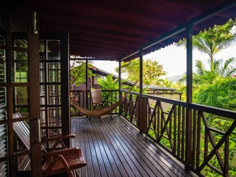 Barbados Serenity — Hotel Balcony with Lush View Scenic view from a hotel balcony in Barbados with a hammock