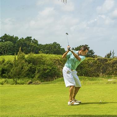 Barbados Scenic Golf Course A golfer playing on a field in Barbados