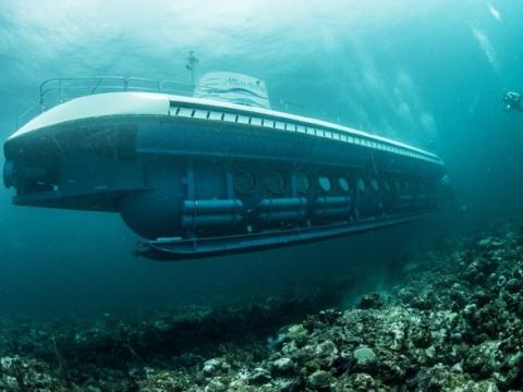 Barbados Underwater Adventure in a Submarine Submarine underwater near Barbados showcasing water activities and boating