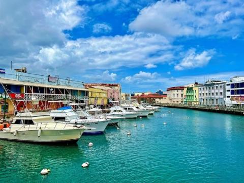 Barbados Marina with Boats and Colorful Architecture Harbor with boats and buildings in Barbados