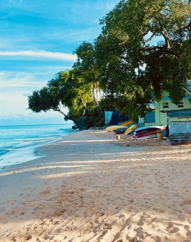 This image features a picturesque beach scene
