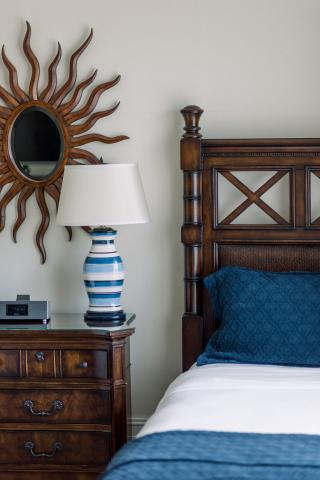 This image features a nicely decorated bedroom corner