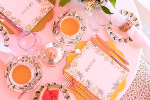 This image features a beautifully arranged breakfast table