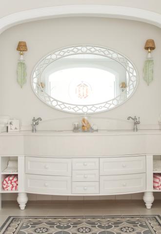 This image depicts a beautifully designed bathroom vanity area