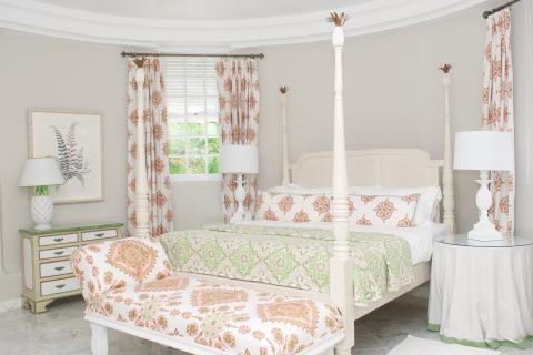 This image shows a stylishly decorated bedroom