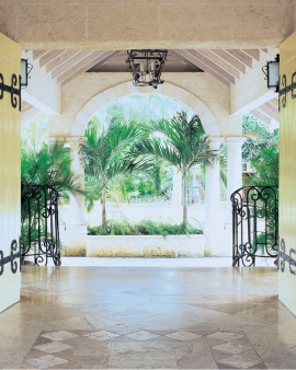 This image shows a beautifully designed passageway, possibly within a luxurious building