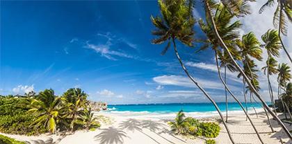 This image shows a beautiful tropical beach scene
