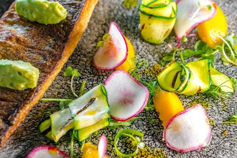 This image depicts a beautifully plated gourmet dish