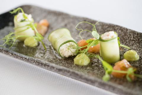 This image features an elegantly plated gourmet dish