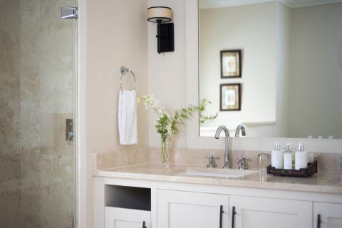 The image showcases a modern bathroom interior
