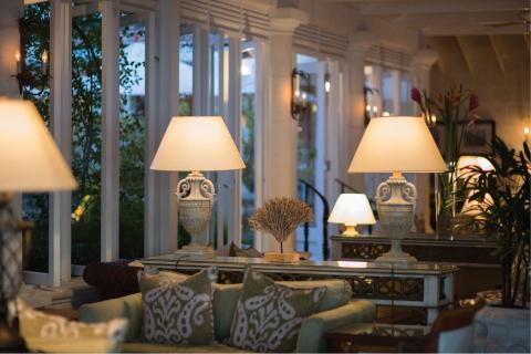 This image shows an elegantly decorated indoor area with a cozy, warm ambiance