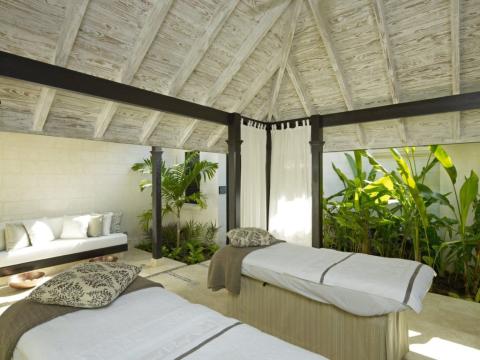 This image shows a beautifully designed spa or relaxation area