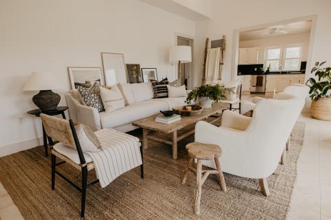 This image features a cozy and stylish living room interior