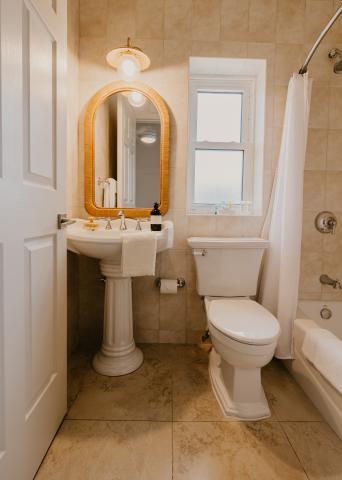 The image shows an elegantly decorated bathroom