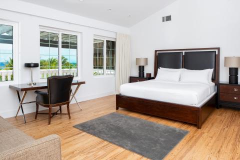 This image shows a stylish bedroom