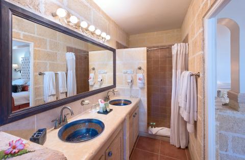 This image shows a beautifully decorated bathroom