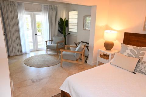 The image shows a neatly styled bedroom interior