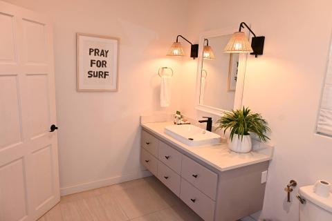 This is an image of a stylish bathroom