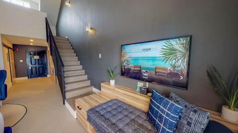 This image shows a modern indoor entrance area