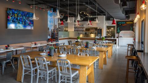 This image depicts the interior of a modern restaurant or cafe