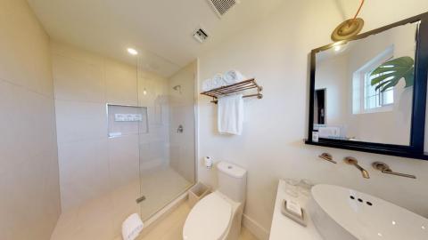The image shows a modern bathroom