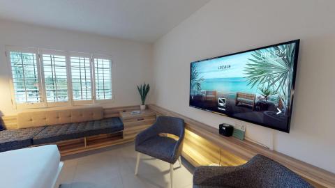 This image features a modern living room setting
