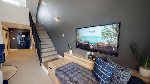 This image shows a modern, stylish interior of a home or apartment