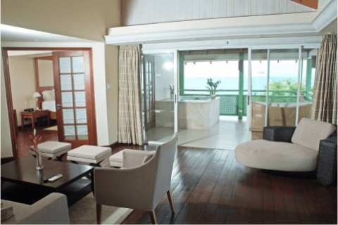 This image shows a beautifully arranged interior space, likely within a home or a hotel suite