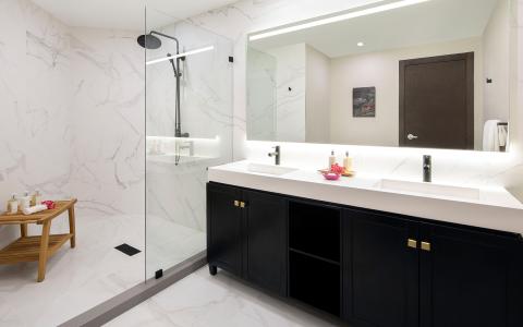 The image shows a modern bathroom interior