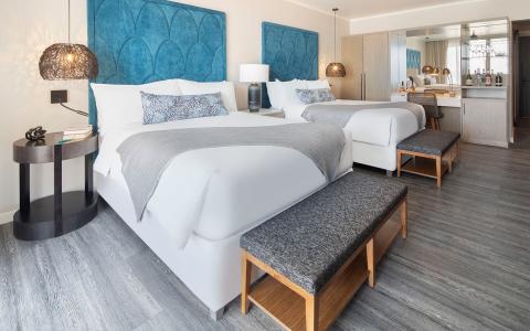This image shows a well-appointed hotel room