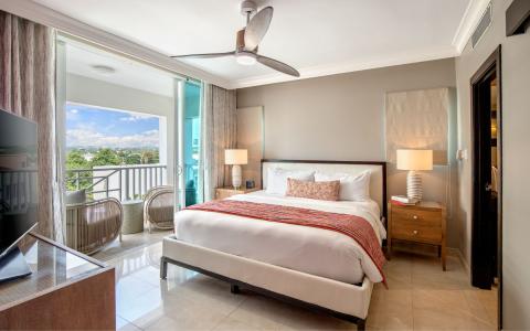This image shows a tastefully decorated hotel room