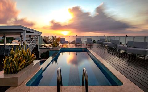 This image shows a luxurious rooftop setting