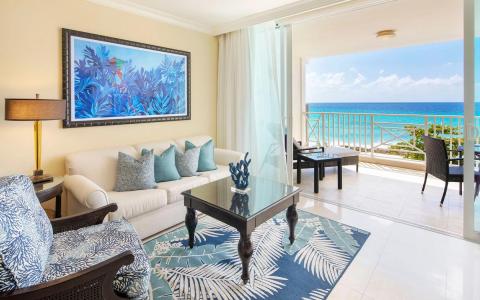 This image shows a beautifully decorated beachfront living room