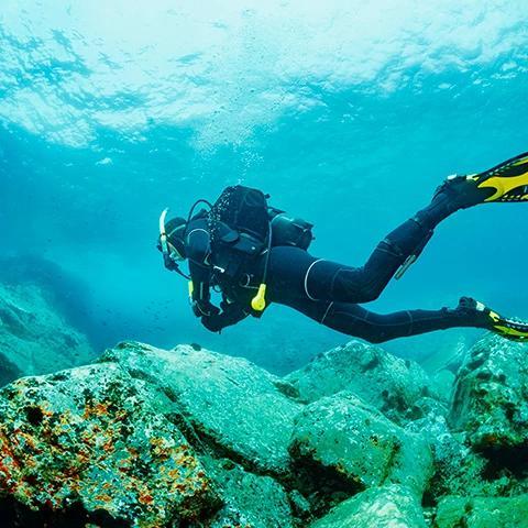 This image shows a scuba diver underwater