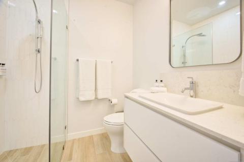Modern bathroom with glass shower